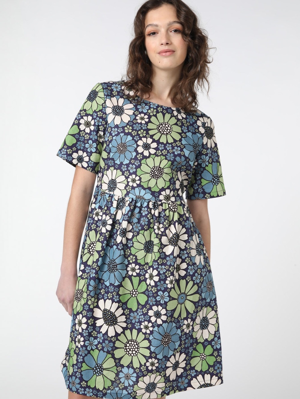 Princess Highway marigold smocked linen dress